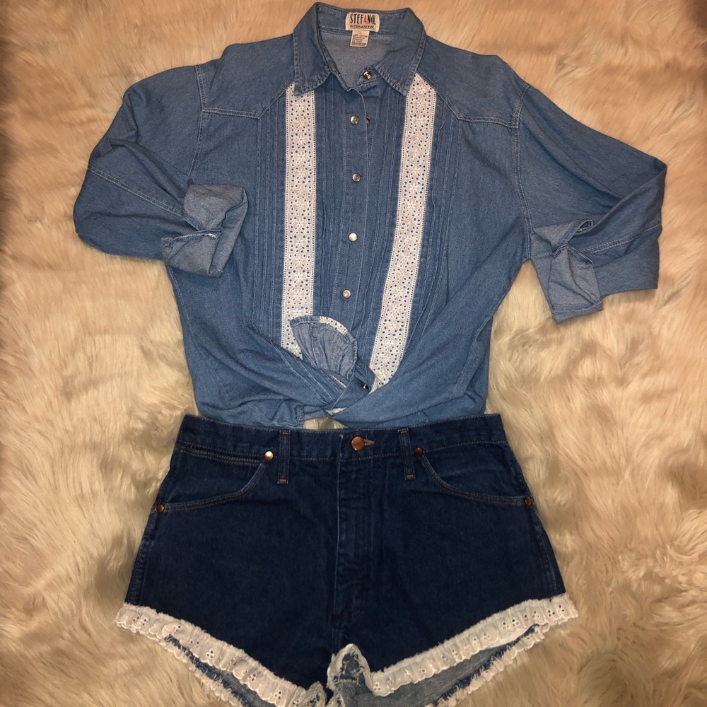 Denim Lace Button Up